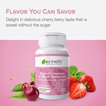 EZ Melts Dissolvable Energy, Memory and Mood Enhancer, Blend of B-Vitamins, Sugar-Free, 2-Month Supply