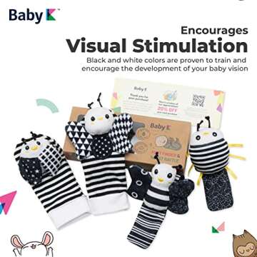 BABY K Baby Rattle Socks & Wrist Toys (Set E) - Newborn Toys for Baby Boy or Girl - Brain Development Infant Toys - Hand and Foot Rattles Suitable for 0-6, 6-12 Months Babies - Newborn Christmas Gifts