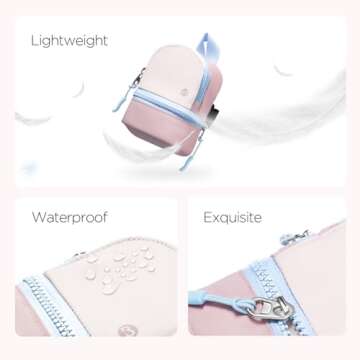 Babysun Mini Backpack Keychain Wristlet Pouch Small Change Coin Purse Cute Zipper Wallet With 3 RFID Card Slots For Women/Men Airpods Cosmetics (Pink Blue)