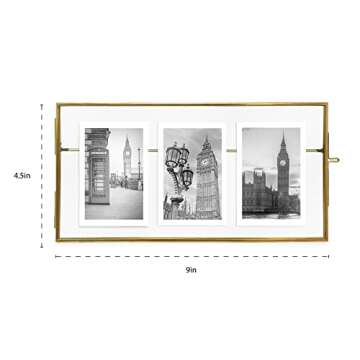 Isaac Jacobs 3-Photo Vintage Style Glass and Metal Floating Picture Frame (Horizontal) w/Locket Clos...