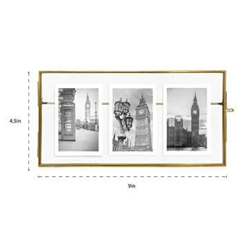 Isaac Jacobs 3-Photo Vintage Style Glass and Metal Floating Picture Frame (Horizontal) w/Locket Clos...