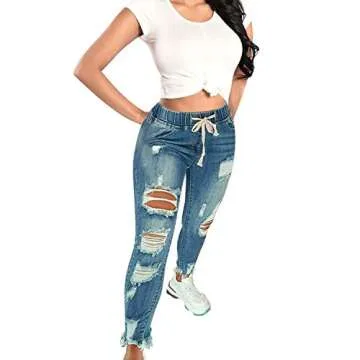 KUNMI Women High Waist Ripped Skinny Jeans for All Sizes