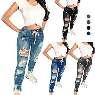 KUNMI Women High Waist Ripped Skinny Jeans for All Sizes