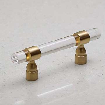 H. Bowes Lucite on Satin Gold - Pull - 3" Hole Centers, 5-1/32" Overall Length - Modern Gold - Clear...