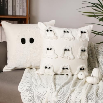 2 Pcs Halloween Pillow Covers Halloween Decorations 18 x 18 Inch Ghost Throw Pillow Covers Halloween Pillow Cases Holiday Cushion Cover Farmhouse Couch Case for Sofa Bed Home Indoor Outdoor Party Gift