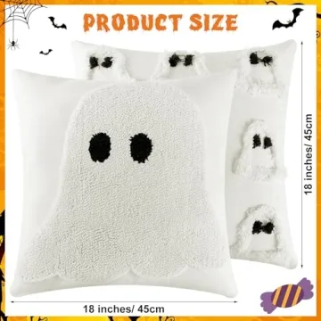 2 Pcs Halloween Pillow Covers Halloween Decorations 18 x 18 Inch Ghost Throw Pillow Covers Halloween Pillow Cases Holiday Cushion Cover Farmhouse Couch Case for Sofa Bed Home Indoor Outdoor Party Gift