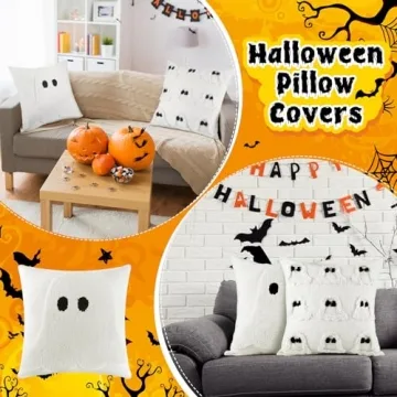 2 Pcs Halloween Pillow Covers Halloween Decorations 18 x 18 Inch Ghost Throw Pillow Covers Halloween Pillow Cases Holiday Cushion Cover Farmhouse Couch Case for Sofa Bed Home Indoor Outdoor Party Gift