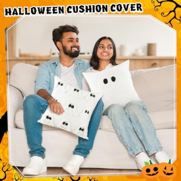 2 Pcs Halloween Pillow Covers Halloween Decorations 18 x 18 Inch Ghost Throw Pillow Covers Halloween Pillow Cases Holiday Cushion Cover Farmhouse Couch Case for Sofa Bed Home Indoor Outdoor Party Gift