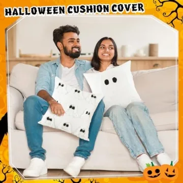2 Pcs Halloween Pillow Covers Halloween Decorations 18 x 18 Inch Ghost Throw Pillow Covers Halloween Pillow Cases Holiday Cushion Cover Farmhouse Couch Case for Sofa Bed Home Indoor Outdoor Party Gift