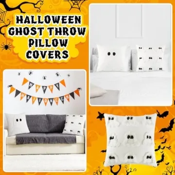 2 Pcs Halloween Pillow Covers Halloween Decorations 18 x 18 Inch Ghost Throw Pillow Covers Halloween Pillow Cases Holiday Cushion Cover Farmhouse Couch Case for Sofa Bed Home Indoor Outdoor Party Gift