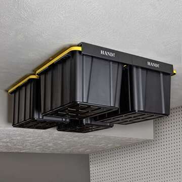 HANDT Overhead Garage Storage Rack, Ceiling Racks, Bin Organization System, Heavy Duty Metal Rack Fo...