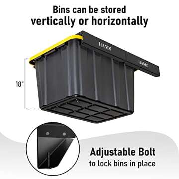 HANDT Overhead Garage Storage Rack, Ceiling Racks, Bin Organization System, Heavy Duty Metal Rack For Container, Supports Most Bins (Black, 4 Sets)