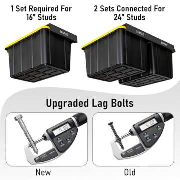 HANDT Overhead Garage Storage Rack, Ceiling Racks, Bin Organization System, Heavy Duty Metal Rack For Container, Supports Most Bins (Black, 4 Sets)