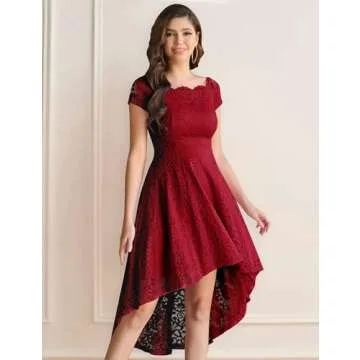 Dressystar Women's Lace Cocktail Dress Hi-Lo Off Shoulder Bridesmaid Swing Formal Party Dress 0042 DarkRed M