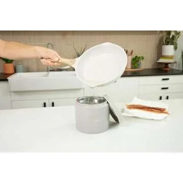 CYPRESS SUNRISE Bacon Grease Saver with Strainer - 32oz Ceramic Container for Kitchen Holds Bacon Fat Drippings Oil for Reuse - Keeper Can Hold Cooking Frying Oil - Dishwasher Safe