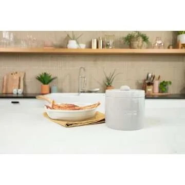 CYPRESS SUNRISE Bacon Grease Saver with Strainer - 32oz Ceramic Container for Kitchen Holds Bacon Fat Drippings Oil for Reuse - Keeper Can Hold Cooking Frying Oil - Dishwasher Safe