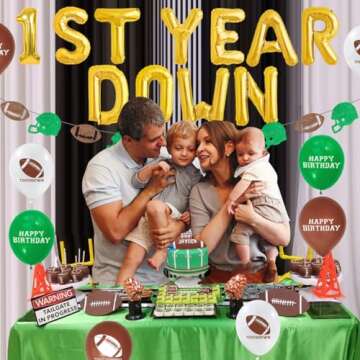 Jollyboom First Down Football Birthday Party Decorations, Football 1st Birthday Party Decorations for Boys, 1st Year Down Football Balloons for First Birthday Party Baby Shower Decorations