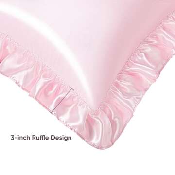 LINENLINE Ruffle Satin Pillowcase for Hair & Skin, Standard Size, Blush Pink, 20x26 Inches, Set of 2 with Envelope Closure, Similar to Silk Pillow Cases, Gifts for Girl