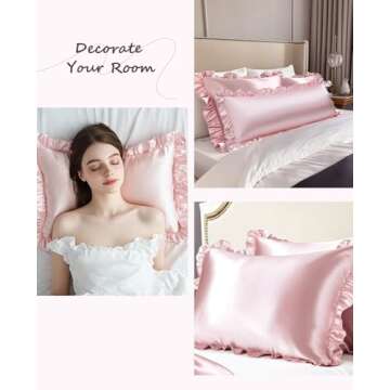LINENLINE Ruffle Satin Pillowcase for Hair & Skin, Standard Size, Blush Pink, 20x26 Inches, Set of 2 with Envelope Closure, Similar to Silk Pillow Cases, Gifts for Girl