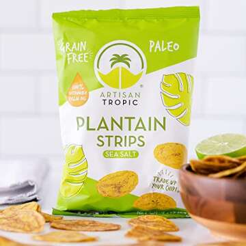 ARTISAN TROPIC Plantain Strips Sea Salt - 8 Pack, 2oz - Vegan, Paleo, Gluten Free Chips - Individual Bags Healthy Snacks for School, Gym, Kids – Whole 30 Approved Foods Baked Banana Chips