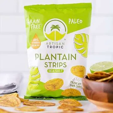ARTISAN TROPIC Plantain Strips Sea Salt - 8 Pack, 2oz - Vegan, Paleo, Gluten Free Chips - Individual Bags Healthy Snacks for School, Gym, Kids – Whole 30 Approved Foods Baked Banana Chips