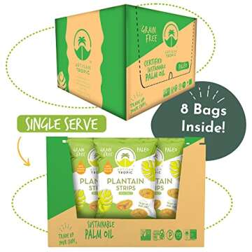 ARTISAN TROPIC Plantain Strips Sea Salt - 8 Pack, 2oz - Vegan, Paleo, Gluten Free Chips - Individual Bags Healthy Snacks for School, Gym, Kids – Whole 30 Approved Foods Baked Banana Chips