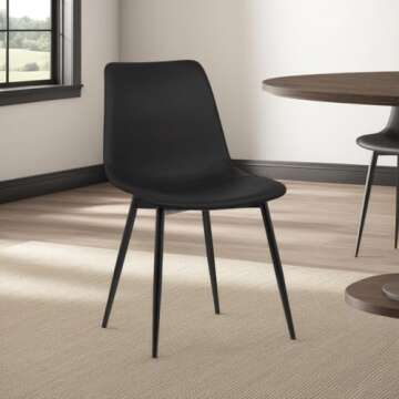 Armen Living Monte Mid Century Modern Dining Accent Chair for Table Kitchen Desk Vanity in Black Fau...