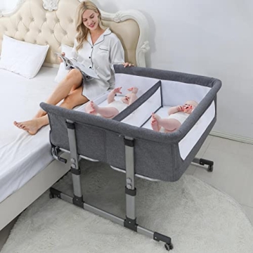 Ihoming Twin Bassinet for Twins, Safe Bedside Sleeper