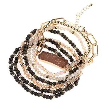 Stylish RIAH FASHION Druzy Multi-Layer Bracelet Set