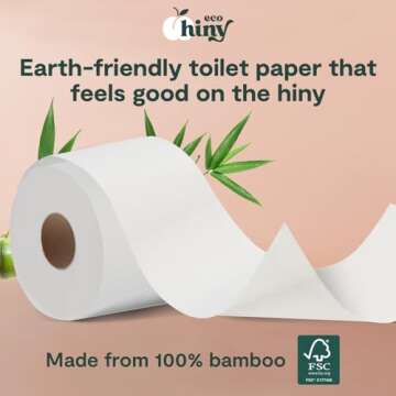 ecoHiny Premium & Soft Bamboo Toilet Paper | 12 Mega Rolls, 3 ply, 350 Sheets | FSC Certified, PFAS & BPA Free, Septic Safe | Tree Free & Plastic Free