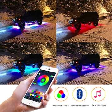 Niking Auto RGB LED Rock Light Kits - 4 Pods, Bluetooth Control