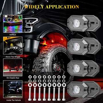 Niking Auto RGB LED Rock Light Kits - 4 Pods, Bluetooth Control