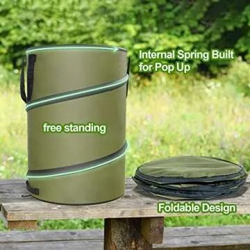 Sprinia 2-Pack 30 Gallon Collapsible Pop-Up Trash Can for Camping, RV - Waste Yard Bag for Gardening Lawn/Leaf - 30 Gallon Each Bag, Green