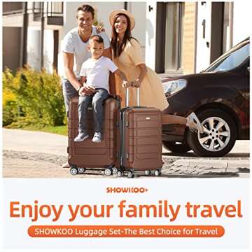 SHOWKOO Luggage Sets Expandable PC+ABS Durable Suitcase Double Wheels TSA Lock Brown 3pcs-