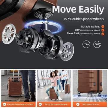 SHOWKOO Luggage Sets Expandable PC+ABS Durable Suitcase Double Wheels TSA Lock Brown 3pcs-