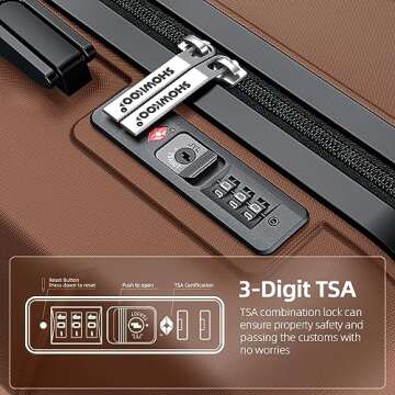 SHOWKOO Luggage Sets Expandable PC+ABS Durable Suitcase Double Wheels TSA Lock Brown 3pcs-