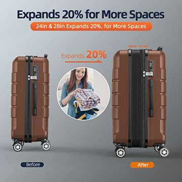 SHOWKOO Luggage Sets Expandable PC+ABS Durable Suitcase Double Wheels TSA Lock Brown 3pcs-