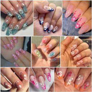 6Sheets Hibiscus Flower Nail Stickers White Pink Nail Decals Elegant Floral Petal Wavy Line Strip Tropical Leaf Designs French Tip Sticker for Women Nail Supplies Spring Nail Decorations Accessories