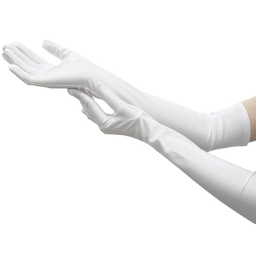 Nackiy Long White Opera Gloves for Women, 1920s Satin Stretchy Elbow Length Party Gloves Costumes Br...