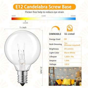 Brightown G40 Replacement Light Bulbs 5W Clear Globe Bulb fits E12 C7 Candelabra Screw Base Sockets,...