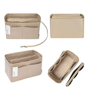 ZTUJO Purse Organizer Insert, Felt Bag Organizer with Metal Zipper, Handbag & Tote Shaper, For Speedy Neverfull Tote, 7 Sizes(Large, Silky Beige)