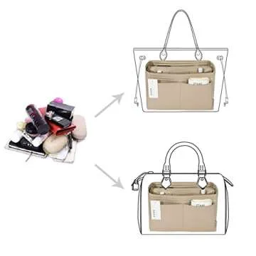 ZTUJO Purse Organizer Insert, Felt Bag Organizer with Metal Zipper, Handbag & Tote Shaper, For Speedy Neverfull Tote, 7 Sizes(Large, Silky Beige)