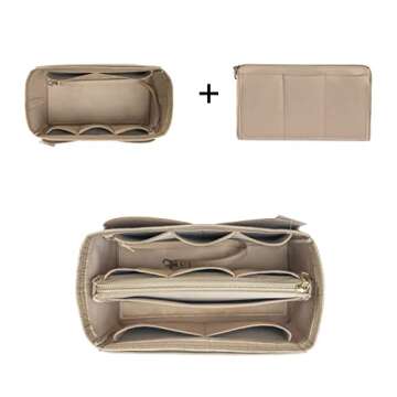 ZTUJO Purse Organizer Insert, Felt Bag Organizer with Metal Zipper, Handbag & Tote Shaper, For Speedy Neverfull Tote, 7 Sizes(Large, Silky Beige)