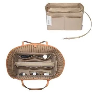 ZTUJO Purse Organizer Insert, Felt Bag Organizer with Metal Zipper, Handbag & Tote Shaper, For Speedy Neverfull Tote, 7 Sizes(Large, Silky Beige)