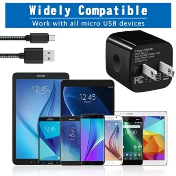 HI-CABLE 2-Pack Micro USB Charger Cable & Wall Charger