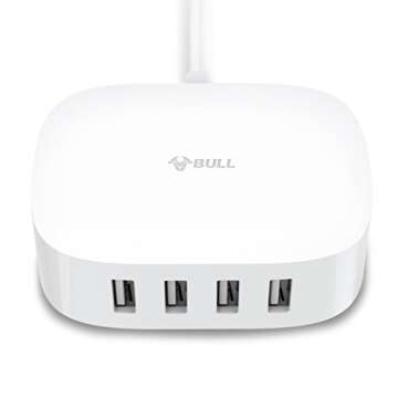 Bull USB Charging Station - 4 in 1 USB Charger with 6ft Extension Cord, USB Multiport Charger for Ap...