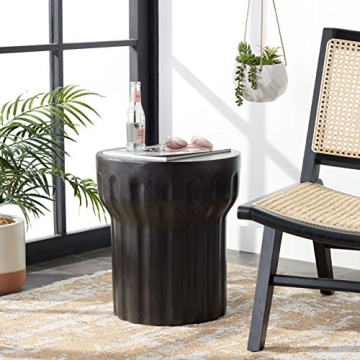 SAFAVIEH Outdoor Vesta Black Modern Concrete Round Accent Table