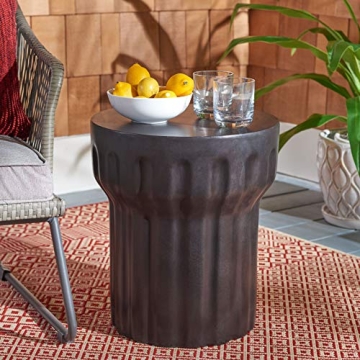 SAFAVIEH Outdoor Vesta Black Modern Concrete Accent Table