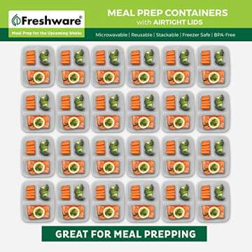Freshware Meal Prep Containers [25 Pack] 3 Compartment with Lids, Food Storage Containers, Bento Box, BPA Free, Stackable, Microwave/Dishwasher/Freezer Safe (24 oz)