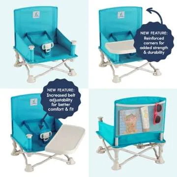 hiccapop OmniBoost Travel Booster Seat with Tray for Baby | Folding Portable Seat for Dining Table, Camping, Beach, Grandma’s | Tip-Free Design Straps to Kitchen Chairs